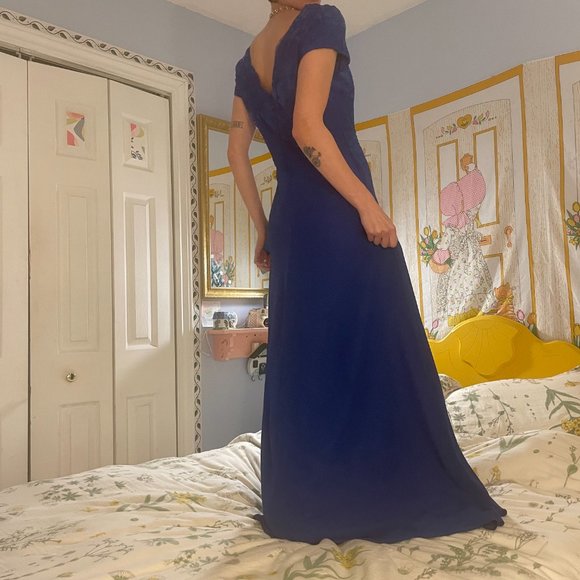 Blue lace greecian bridesmaid formal maxi gown! - Picture 11 of 16